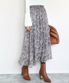 MK MICHEL KLEIN / エムケーミッシェルクラン ロング・マキシ丈スカート | フラワードットプリントシフォンスカート/洗える