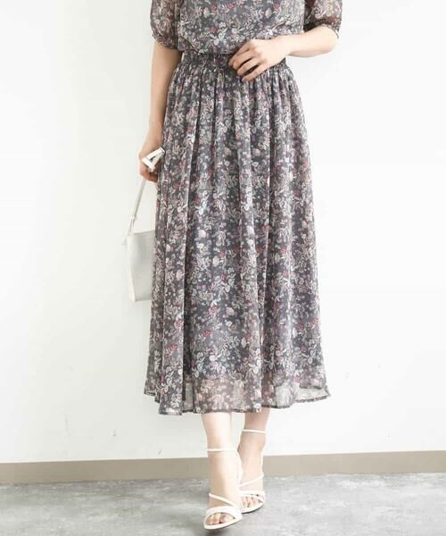 MK MICHEL KLEIN / エムケーミッシェルクラン ロング・マキシ丈スカート | フラワードットプリントシフォンスカート/洗える | 詳細1