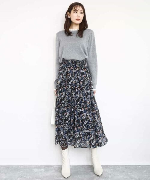 MK MICHEL KLEIN / エムケーミッシェルクラン ロング・マキシ丈スカート | フラワードットプリントシフォンスカート/洗える | 詳細23