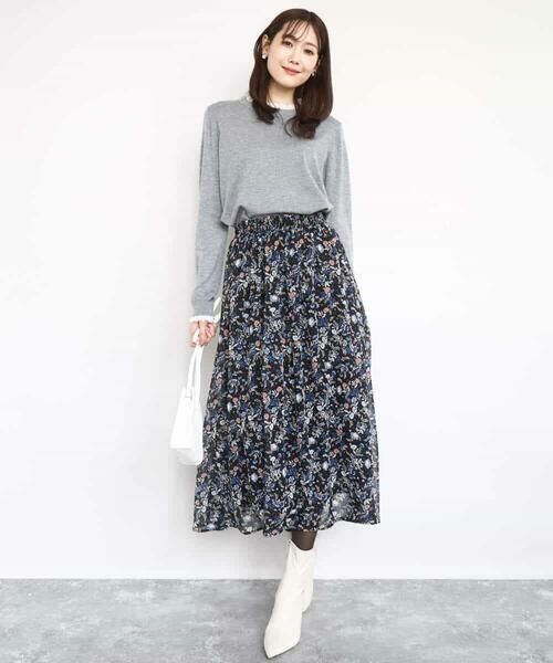 MK MICHEL KLEIN / エムケーミッシェルクラン ロング・マキシ丈スカート | フラワードットプリントシフォンスカート/洗える | 詳細24