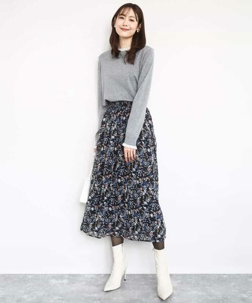 MK MICHEL KLEIN / エムケーミッシェルクラン ロング・マキシ丈スカート | フラワードットプリントシフォンスカート/洗える | 詳細25