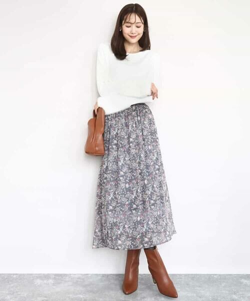 MK MICHEL KLEIN / エムケーミッシェルクラン ロング・マキシ丈スカート | フラワードットプリントシフォンスカート/洗える | 詳細26