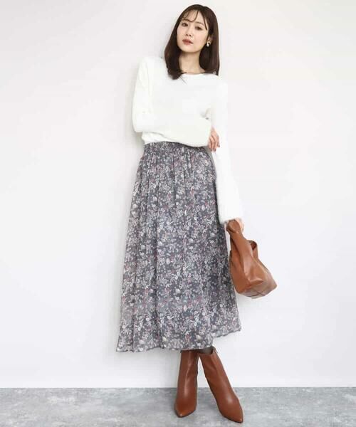 MK MICHEL KLEIN / エムケーミッシェルクラン ロング・マキシ丈スカート | フラワードットプリントシフォンスカート/洗える | 詳細27