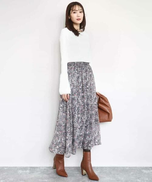 MK MICHEL KLEIN / エムケーミッシェルクラン ロング・マキシ丈スカート | フラワードットプリントシフォンスカート/洗える | 詳細28