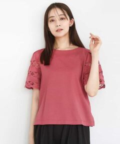 MK MICHEL KLEIN / エムケーミッシェルクラン カットソー | バテンレース袖五分袖カットソー/UVカット/接触冷感/洗える