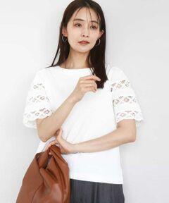 MK MICHEL KLEIN / エムケーミッシェルクラン カットソー | バテンレース袖五分袖カットソー/UVカット/接触冷感/洗える