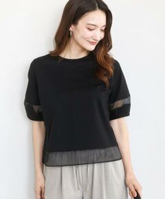 MK MICHEL KLEIN / エムケーミッシェルクラン カットソー | シアー切替えランタンスリーブカットソー/接触冷感/洗える