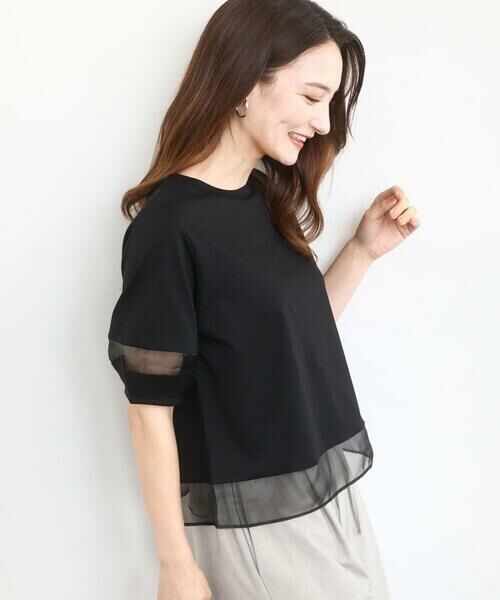 MK MICHEL KLEIN / エムケーミッシェルクラン カットソー | シアー切替えランタンスリーブカットソー/接触冷感/洗える | 詳細1