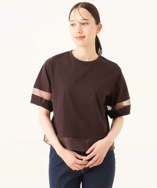 MK MICHEL KLEIN / エムケーミッシェルクラン カットソー | シアー切替えランタンスリーブカットソー/接触冷感/洗える | 詳細19