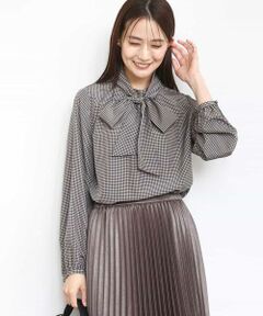 MK MICHEL KLEIN / エムケーミッシェルクラン シャツ・ブラウス | ボウタイ付き千鳥柄プリントブラウス/洗える