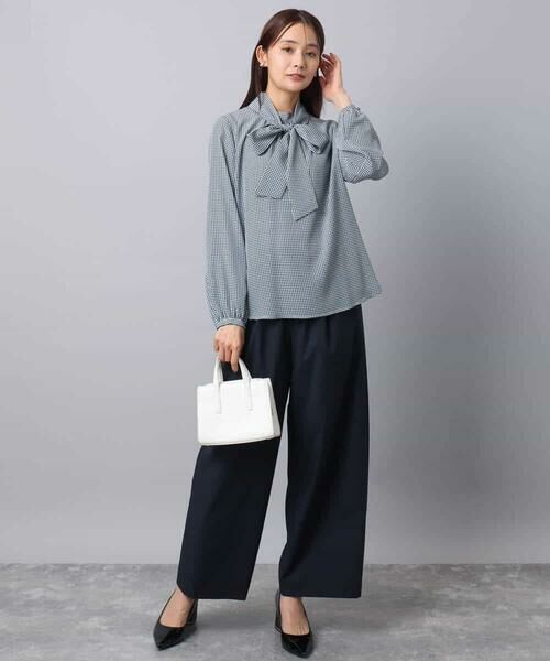 MK MICHEL KLEIN / エムケーミッシェルクラン シャツ・ブラウス | ボウタイ付き千鳥柄プリントブラウス/洗える | 詳細10