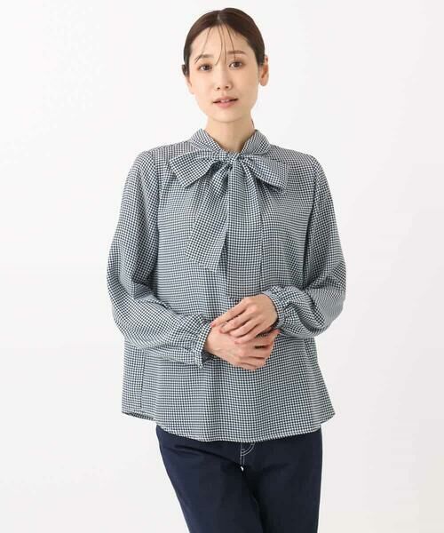 MK MICHEL KLEIN / エムケーミッシェルクラン シャツ・ブラウス | ボウタイ付き千鳥柄プリントブラウス/洗える | 詳細12