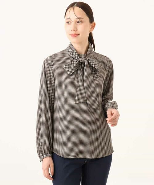 MK MICHEL KLEIN / エムケーミッシェルクラン シャツ・ブラウス | ボウタイ付き千鳥柄プリントブラウス/洗える | 詳細28