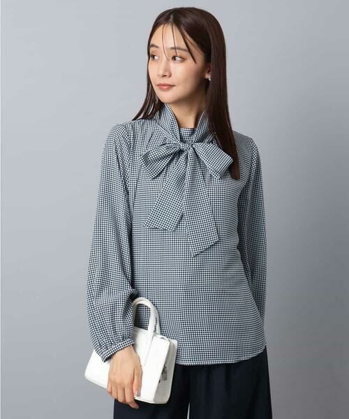 MK MICHEL KLEIN / エムケーミッシェルクラン シャツ・ブラウス | ボウタイ付き千鳥柄プリントブラウス/洗える | 詳細8