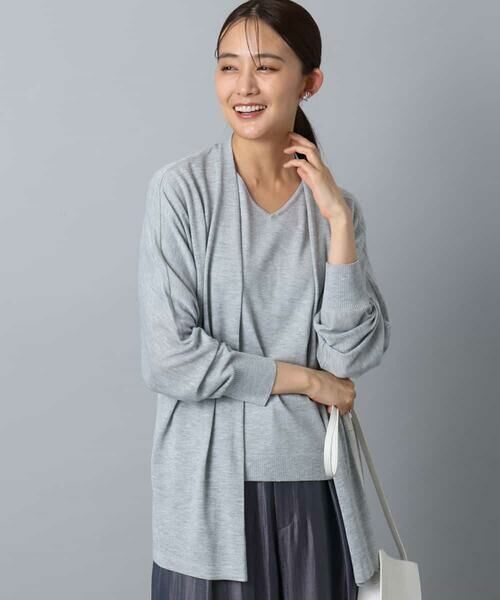 MK MICHEL KLEIN/エムケーミッシェルクラン ドルマン袖カーディガン×半袖プルオーバー ニットアンサンブル/洗える ライトグレー M MK MICHEL KLEIN/エムケーミッシェルクラン ドルマン袖カーディガン×半袖プルオーバー ニットアンサンブル/洗える ライトグレー M