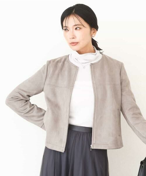 MK MICHEL KLEIN/エムケーミッシェルクラン フェイクスウェードショートブルゾン/洗える グレー M