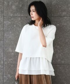 MK MICHEL KLEIN / エムケーミッシェルクラン カットソー | ポンチプルオーバー×ティアードフリルタンクトップ ツインセット/洗える