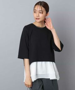 MK MICHEL KLEIN / エムケーミッシェルクラン カットソー | ポンチプルオーバー×ティアードフリルタンクトップ ツインセット/洗える