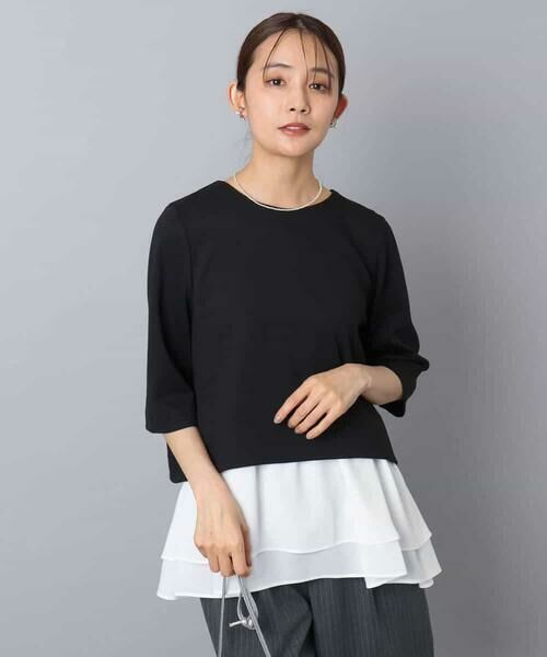 MK MICHEL KLEIN / エムケーミッシェルクラン カットソー | ポンチプルオーバー×ティアードフリルタンクトップ ツインセット/洗える | 詳細1