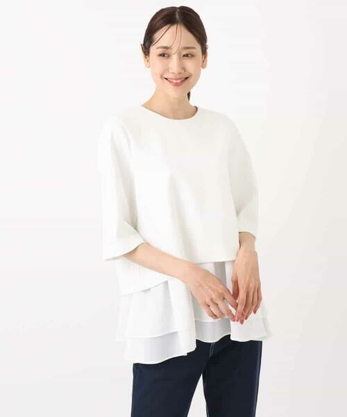 MK MICHEL KLEIN / エムケーミッシェルクラン カットソー | ポンチプルオーバー×ティアードフリルタンクトップ ツインセット/洗える | 詳細13