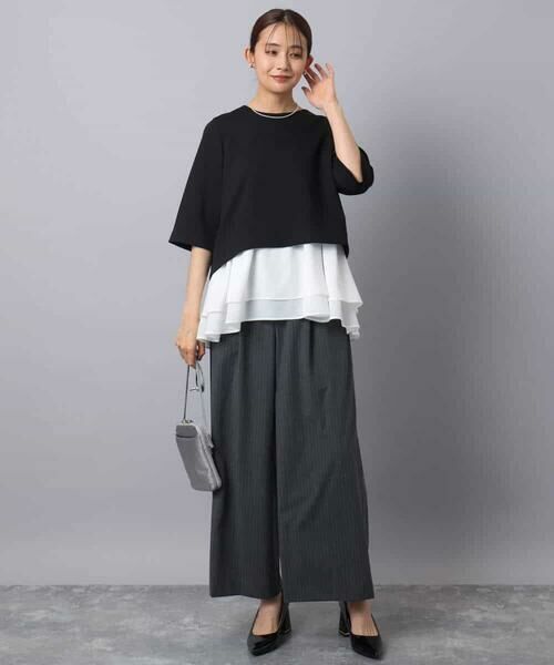 MK MICHEL KLEIN / エムケーミッシェルクラン カットソー | ポンチプルオーバー×ティアードフリルタンクトップ ツインセット/洗える | 詳細2