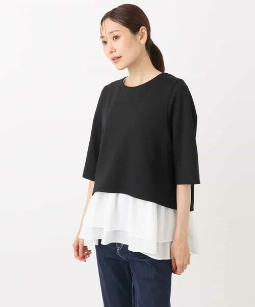 MK MICHEL KLEIN / エムケーミッシェルクラン カットソー | ポンチプルオーバー×ティアードフリルタンクトップ ツインセット/洗える | 詳細24