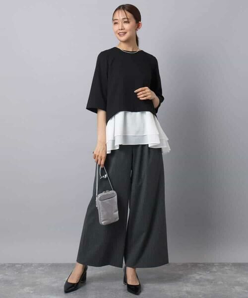 MK MICHEL KLEIN / エムケーミッシェルクラン カットソー | ポンチプルオーバー×ティアードフリルタンクトップ ツインセット/洗える | 詳細3