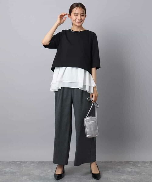 MK MICHEL KLEIN / エムケーミッシェルクラン カットソー | ポンチプルオーバー×ティアードフリルタンクトップ ツインセット/洗える | 詳細4