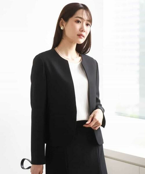 MK MICHEL KLEIN / エムケーミッシェルクラン ノーカラージャケット | メランジ調ノーカラージャケット/セットアップ対応/洗える | 詳細1