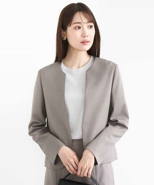 MK MICHEL KLEIN / エムケーミッシェルクラン ノーカラージャケット | メランジ調ノーカラージャケット/セットアップ対応/洗える | 詳細10