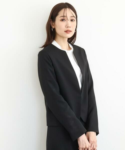 MK MICHEL KLEIN/エムケーミッシェルクラン メランジ調ノーカラージャケット/セットアップ対応/洗える ブラック S MK MICHEL KLEIN/エムケーミッシェルクラン メランジ調ノーカラージャケット/セットアップ対応/洗える ブラック S