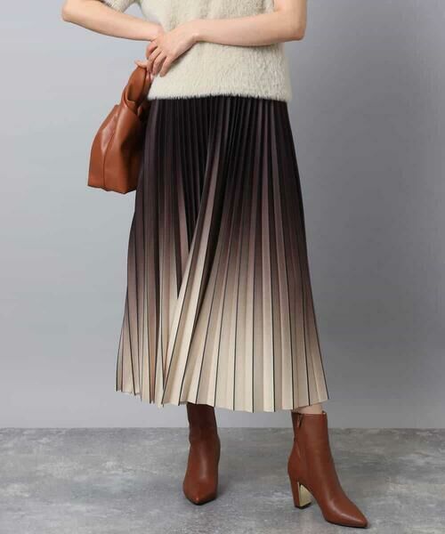 MK MICHEL KLEIN / エムケーミッシェルクラン ロング・マキシ丈スカート | グラデーションデザインニットプリーツスカート/洗える | 詳細1