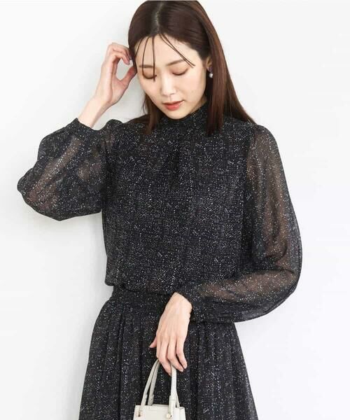 MK MICHEL KLEIN / エムケーミッシェルクラン シャツ・ブラウス | ツイード調チェックプリント シフォンブラウス/洗える | 詳細1