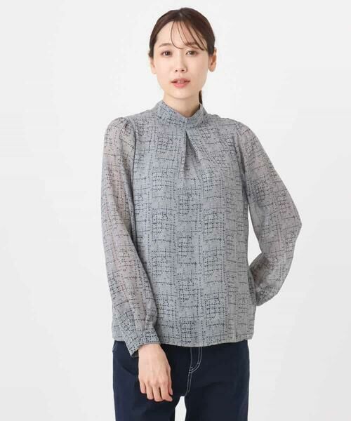 MK MICHEL KLEIN / エムケーミッシェルクラン シャツ・ブラウス | ツイード調チェックプリント シフォンブラウス/洗える | 詳細15