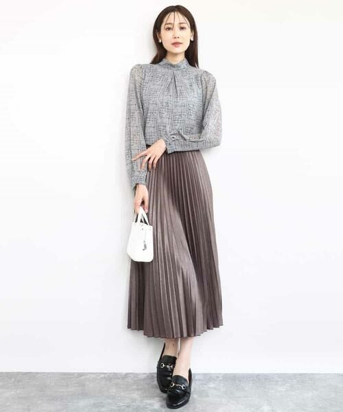 MK MICHEL KLEIN / エムケーミッシェルクラン シャツ・ブラウス | ツイード調チェックプリント シフォンブラウス/洗える | 詳細9