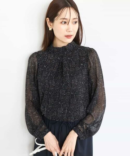 MK MICHEL KLEIN / エムケーミッシェルクラン シャツ・ブラウス | ツイード調チェックプリント シフォンブラウス/洗える（ブラック）