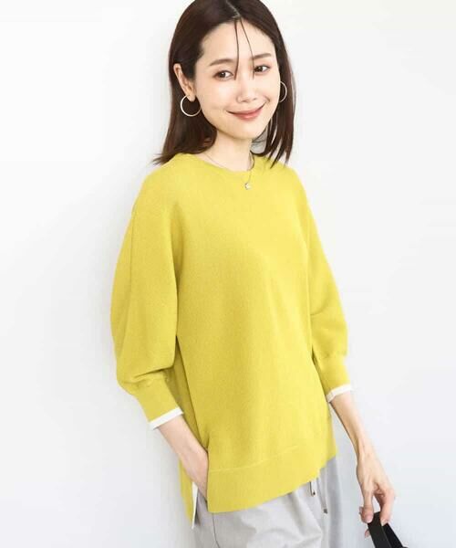 MK MICHEL KLEIN / エムケーミッシェルクラン ニット・セーター | ドルマンスリーブ配色デザインニット/洗える | 詳細1