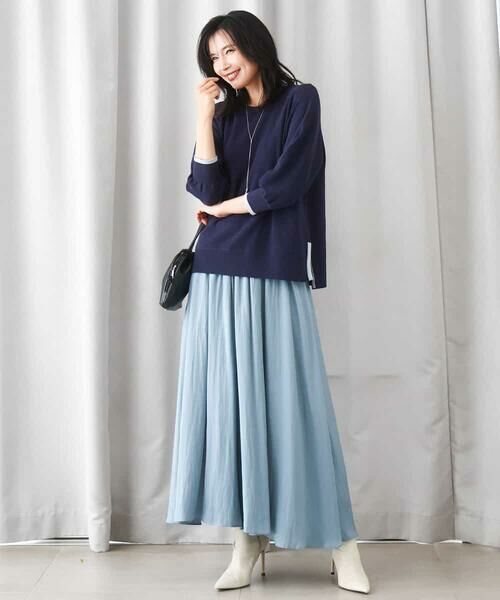 MK MICHEL KLEIN / エムケーミッシェルクラン ニット・セーター | ドルマンスリーブ配色デザインニット/洗える | 詳細17