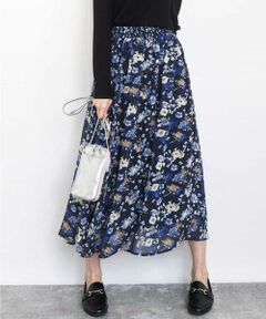 MK MICHEL KLEIN / エムケーミッシェルクラン ロング・マキシ丈スカート | クラシックフラワープリント シフォンスカート/洗える