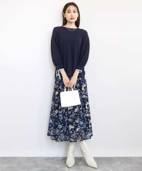 MK MICHEL KLEIN / エムケーミッシェルクラン ロング・マキシ丈スカート | クラシックフラワープリント シフォンスカート/洗える | 詳細10