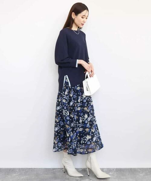 MK MICHEL KLEIN / エムケーミッシェルクラン ロング・マキシ丈スカート | クラシックフラワープリント シフォンスカート/洗える | 詳細11