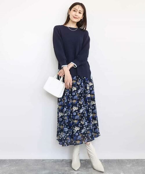 MK MICHEL KLEIN / エムケーミッシェルクラン ロング・マキシ丈スカート | クラシックフラワープリント シフォンスカート/洗える | 詳細12