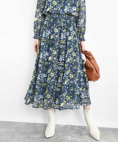 MK MICHEL KLEIN / エムケーミッシェルクラン ロング・マキシ丈スカート | クラシックフラワープリント シフォンスカート/洗える | 詳細13