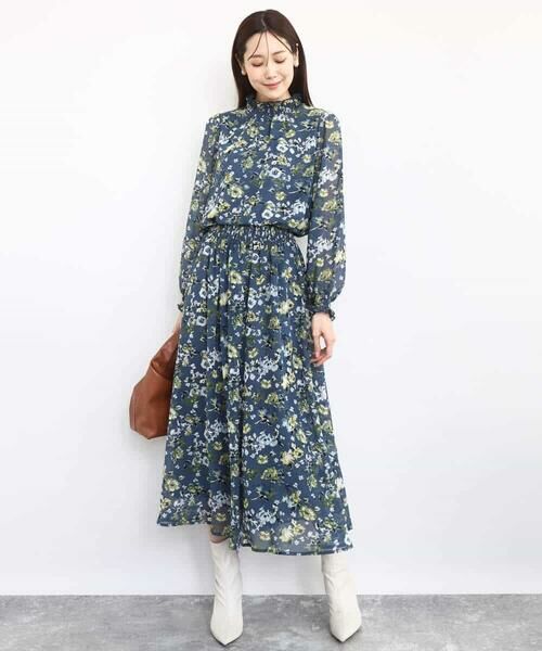 MK MICHEL KLEIN / エムケーミッシェルクラン ロング・マキシ丈スカート | クラシックフラワープリント シフォンスカート/洗える | 詳細14