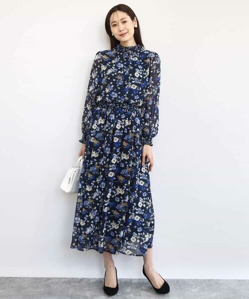 MK MICHEL KLEIN / エムケーミッシェルクラン ロング・マキシ丈スカート | クラシックフラワープリント シフォンスカート/洗える | 詳細2