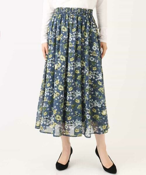 MK MICHEL KLEIN / エムケーミッシェルクラン ロング・マキシ丈スカート | クラシックフラワープリント シフォンスカート/洗える | 詳細21