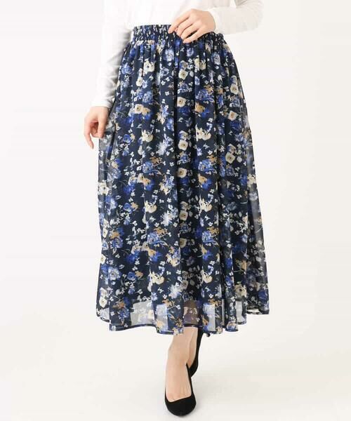 MK MICHEL KLEIN / エムケーミッシェルクラン ロング・マキシ丈スカート | クラシックフラワープリント シフォンスカート/洗える | 詳細27