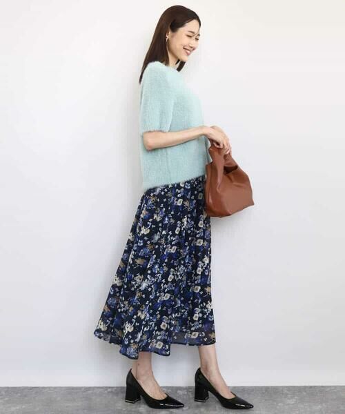MK MICHEL KLEIN / エムケーミッシェルクラン ロング・マキシ丈スカート | クラシックフラワープリント シフォンスカート/洗える | 詳細5