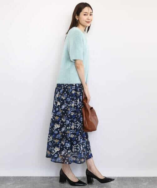 MK MICHEL KLEIN / エムケーミッシェルクラン ロング・マキシ丈スカート | クラシックフラワープリント シフォンスカート/洗える | 詳細6