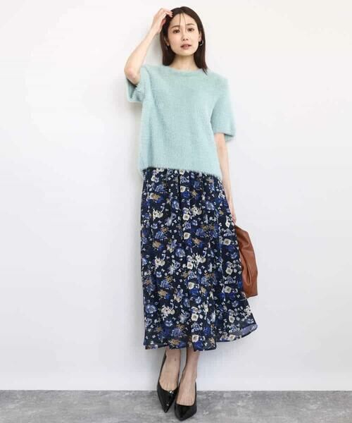 MK MICHEL KLEIN / エムケーミッシェルクラン ロング・マキシ丈スカート | クラシックフラワープリント シフォンスカート/洗える | 詳細7